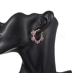 Flower Brass & Natural Amethyst Hoop Earrings&nbsp;EJEW-TA00781-02