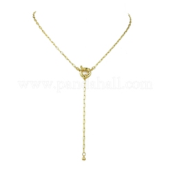Brass Round Tassel Paperclip Chain Lariat Necklaces for Women&nbsp;NJEW-JN06010