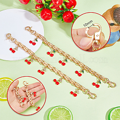2Pcs 2 Styles Alloy Red Enamel Cherry Charm Iron Bag Decorative Chains&nbsp;HJEW-PH02232