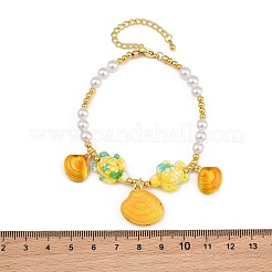 Ocean Brass Enamel Starfish Shell Shape Charm Bracelets for Women&nbsp;KK-CBA68DA-16G-03