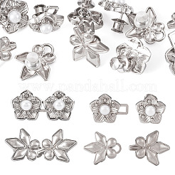 6Pcs 2 Styles Flower Leaf Alloy & Imitation Pearl Adjustable Jean Button Pins&nbsp;AJEW-TA0003-25