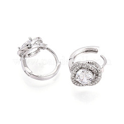 Brass Micro Pave Clear Cubic Zirconia Flower Hoop Earrings&nbsp;EJEW-T048-43P
