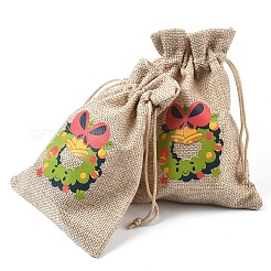 30Pcs 15 Styles Christmas Printed Jute Cloth Storage Pouches&nbsp;ABAG-YW0001-10