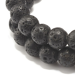 Natural Black Larvikite & Lava Rock & Wood Beads Stretch Bracelets Set&nbsp;BJEW-JB07499