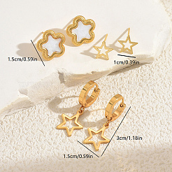 3 Pairs Stainless Steel Flower & Hollow Star Earring Sets&nbsp;BQ9820