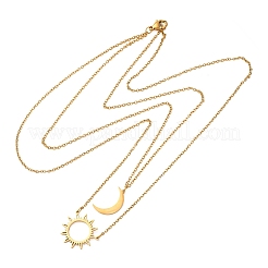 304 Stainless Steel Double Layered Sun Moon Pendant Necklaces&nbsp;NJEW-Z081-02G