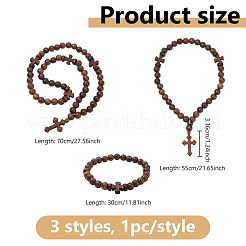 3Pcs Wood Bead Necklaces & Bracelets Sets&nbsp;HJEW-DC00130