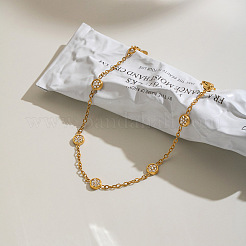 304 Stainless Steel Crystal Rhinestone Flat Round Link Chain Bracelets for Women&nbsp;GQ3506