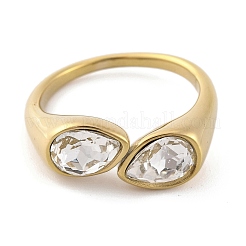 Ion Plating(IP) 304 Stainless Steel Rhinestone Teardrop Cuff Open for Women&nbsp;RJEW-N046-04K-G