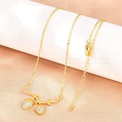 Brass Micro Pave Clear Cubic Zirconia 2 Acorn Pendant Necklaces&nbsp;NJEW-K311-02G