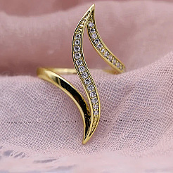 Brass Micro Pave Clear Cubic Zirconia Finger Rings&nbsp;FS-WG577CE-03