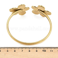 304 Stainless Steel Flower Cuff Bangles for Women&nbsp;BJEW-A154-02B-G
