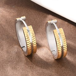 304 Stainless Steel Two Tone Hoop Earrings&nbsp;EJEW-L307-02GP