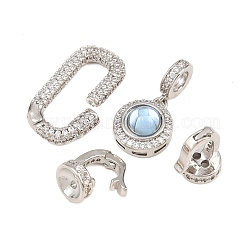 Flat Round Brass Micro Pave Cubic Zirconia Fold Over Clasps&nbsp;KK-U059-62P