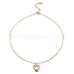 Heart Brass Micro Pave Cubic Zirconia Pendant Necklaces&nbsp;NJEW-E105-10KCG