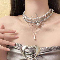 Spider Alloy & Plastic Imitation Pearl Pendant Multi Layered Necklaces for Women&nbsp;FS-WG1DFD4-01