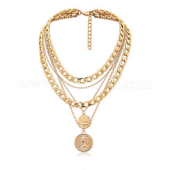 Punk Flat Round with Human Pattern Alloy Multi Layered Necklaces&nbsp;FS-WG0D034-01