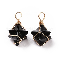 Natural Obsidian Copper Wire Wrapped Pendants&nbsp;G-B041-02G-16