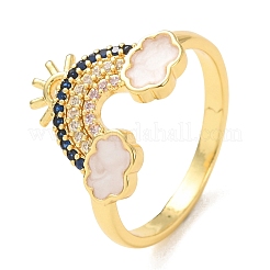 Brass Micro Pave Cubic Zirconia Finger Rings for Women&nbsp;RJEW-K261-14G