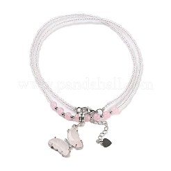 Natural Rose Quartz & Dyed Natural White Jade Faceted Butterfly  Pendant Necklaces&nbsp;NJEW-G143-01J
