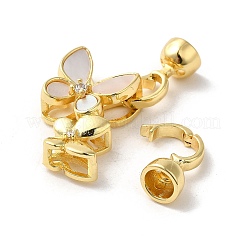 Rack Plating Brass Micro Pave Clear Cubic Zirconia Fold Over Clasps&nbsp;KK-E084-20G