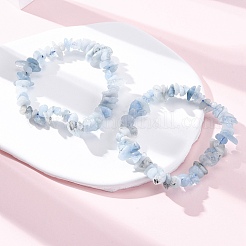 Natural Aquamarine Chip Beaded Stretch Bracelets for Women Men&nbsp;BJEW-K277-01