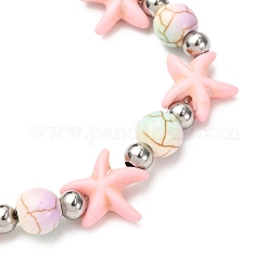 Starfish Synthetic Turquoise Beads & Brass Beads Stretch Bracelets&nbsp;BJEW-JB12417-02