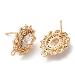 Brass with Glass Stud Earring Findings&nbsp;X-KK-K333-66G