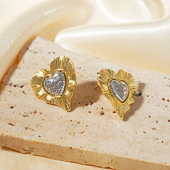 Elegant Vintage Two Tone Heart Brass Stud Earrings&nbsp;NR0767