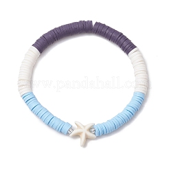 Flat Round Handmade Polymer Clay Heishi Beaded Stretch Bracelets&nbsp;BJEW-JB11802-02