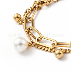Plastic Pearl and Round Ball Charm Multi-strand Bracelet&nbsp;BJEW-G639-10G