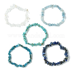 5Pcs 5 Styles Natural Quartz Crystal & Lapis Lazuli & Apatite & Aquamarine & Howlite Chip Beaded Stretch Bracelet Sets&nbsp;BJEW-JB10839