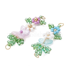 ABS Plastic Imitation Pearl Butterfly and Glass Seed Beaded Flower Links Connector Charms&nbsp;PALLOY-MZ01332