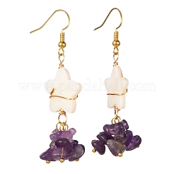 Star with Cluster Chip Beads Long Dangle Earrings&nbsp;EJEW-JE04686-03