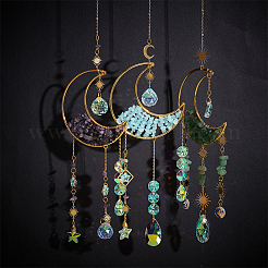 1Pc Alloy & Natural Gemstone Chips Moon Hanging Ornaments&nbsp;HJEW-BBC0001-17C