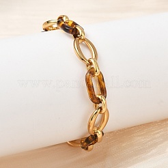 304 Stainless Steel & Resin Oval Link Chain Bracelets for Women&nbsp;BJEW-A169-10G