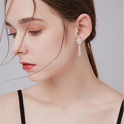 Flower Dangle Drop Stud Earrings Cubic Zirconia Crystal Rhinestone Pearl Flower Drop Earrings Party Christmas Wedding Jewelry Gifts for Women&nbsp;JE1068A