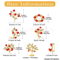 5Pcs 5 Styles Alloy Rhinestone Brooch&nbsp;JEWB-CJ0001-09