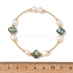 Natural Paua Shell & Potato Pearl Beaded Stretch Bracelets&nbsp;BJEW-JB14172-01