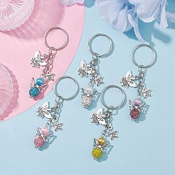 5Pcs 5 Colors Angel Polymer Clay Rhinestone Keychains&nbsp;KEYC-JKC00714