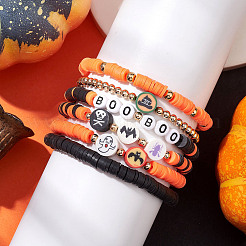 6Pcs 6 Styles Halloween Handmade Polymer Clay Beaded Stretch Bracelets Sets&nbsp;BJEW-TA00490