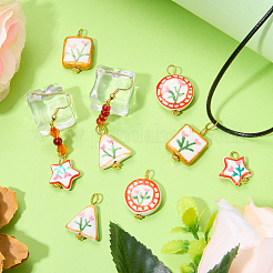 8Pcs 4 Styles Flower Pattern Handmade Porcelain Pendants&nbsp;HJEW-SW00367