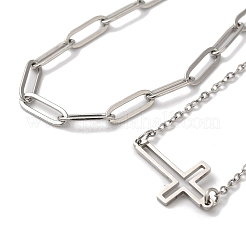 Tarnish Resistant 304 Stainless Steel Paperclip Chains & Cable Chain Bracelet Sets&nbsp;AJEW-U005-05A-P