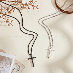 8Pcs 2 Colors Alloy Cross Pendant 667 Stainless Steel Box Chain Necklaces&nbsp;NJEW-GO0001-23