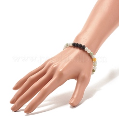 Natural Jadeite & Lava Rock Round Beaded Stretch Bracelet&nbsp;BJEW-JB07572-02