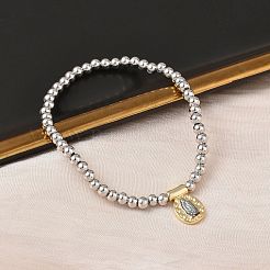 Brass Oval with Jesus Charms Bracelets&nbsp;BJEW-B148-03A