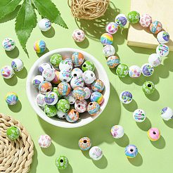 100Pcs 8 Styles Printed Wood European Beads&nbsp;WOOD-CJ0001-84
