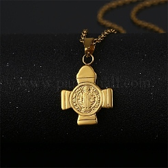 304 Stainless Steel Saint Benedict Cross Pendant Necklaces for Women&nbsp;NJEW-G187-03G