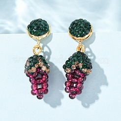 Grape Brass & Polymer Clay Rhinestones Dangle Stud Earrings&nbsp;EJEW-G455-01G