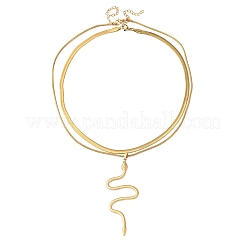304 Stainless Steel Snake Pendant Double Layer Necklaces for Women&nbsp;NJEW-Z108-03G